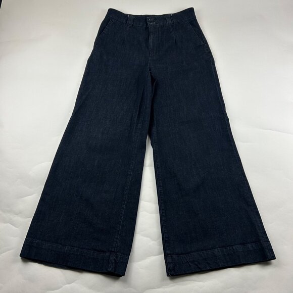 SHORT Express Dark Wash Denim Super High Rise Wide Leg Trouser Jeans 10S - Picture 1 of 8